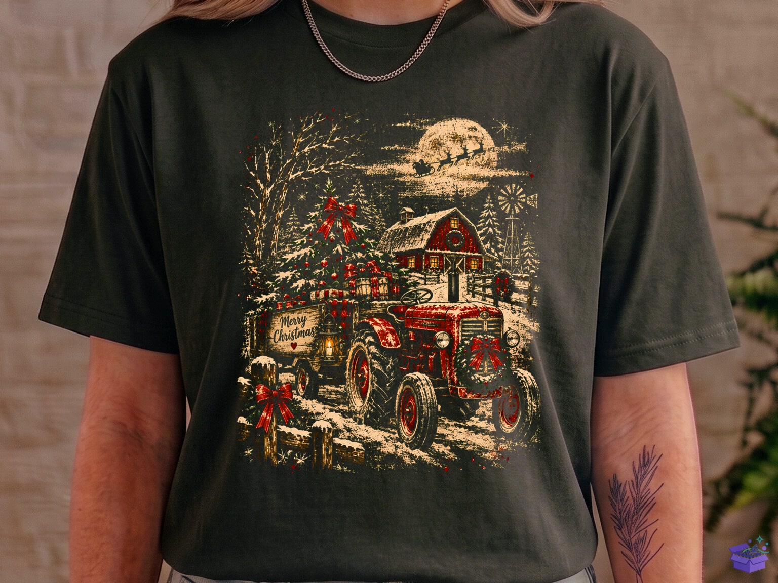 Yılbaşı Farm Tractor Winter Scene PNG - DTF & Süblimasyon Baskı Tasarımı (SVG, DXF, EPS, PNG) - detaylı önizleme 4