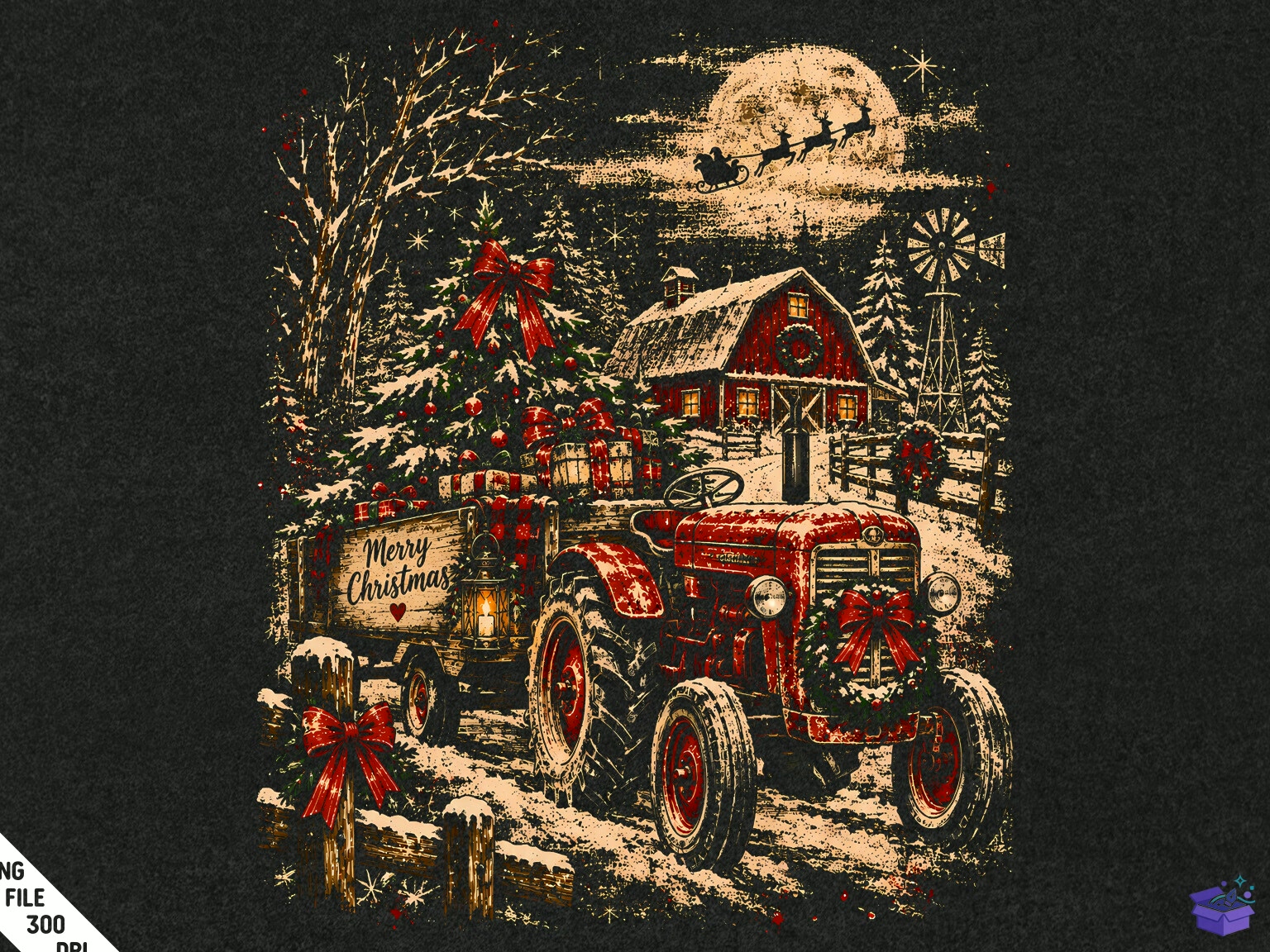 Yılbaşı Farm Tractor Winter Scene PNG - DTF & Süblimasyon Baskı Tasarımı (SVG, DXF, EPS, PNG) - detaylı önizleme 5