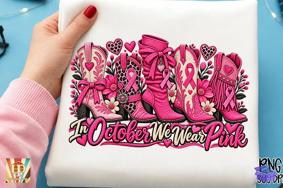 Cowgirl Western Pink Breast Cancer Shirt - DTF & Süblimasyon Baskı Tasarımı (SVG, DXF, EPS, PNG) - detaylı önizleme 2