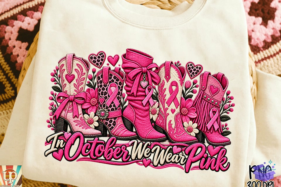 Cowgirl Western Pink Breast Cancer Shirt - DTF & Süblimasyon Baskı Tasarımı (SVG, DXF, EPS, PNG) - detaylı önizleme 3