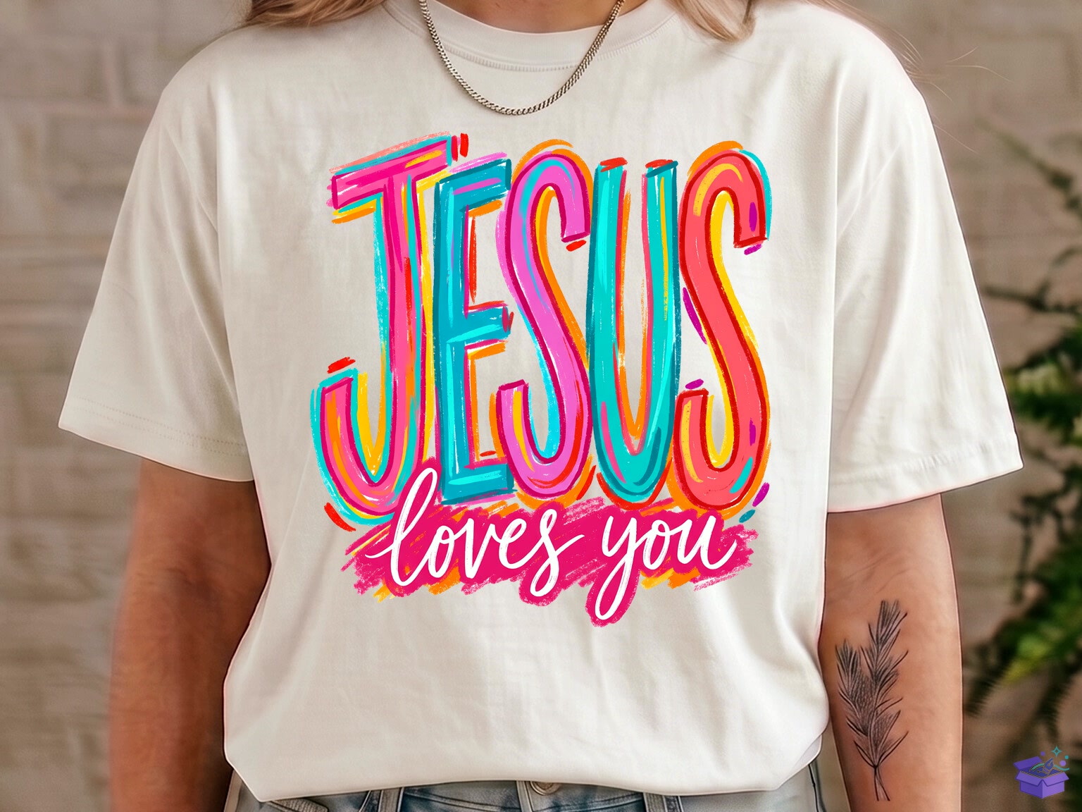 Jesus Loves You Colorful Typography PNG - DTF & Süblimasyon Baskı Tasarımı (SVG, DXF, EPS, PNG) - detaylı önizleme 2
