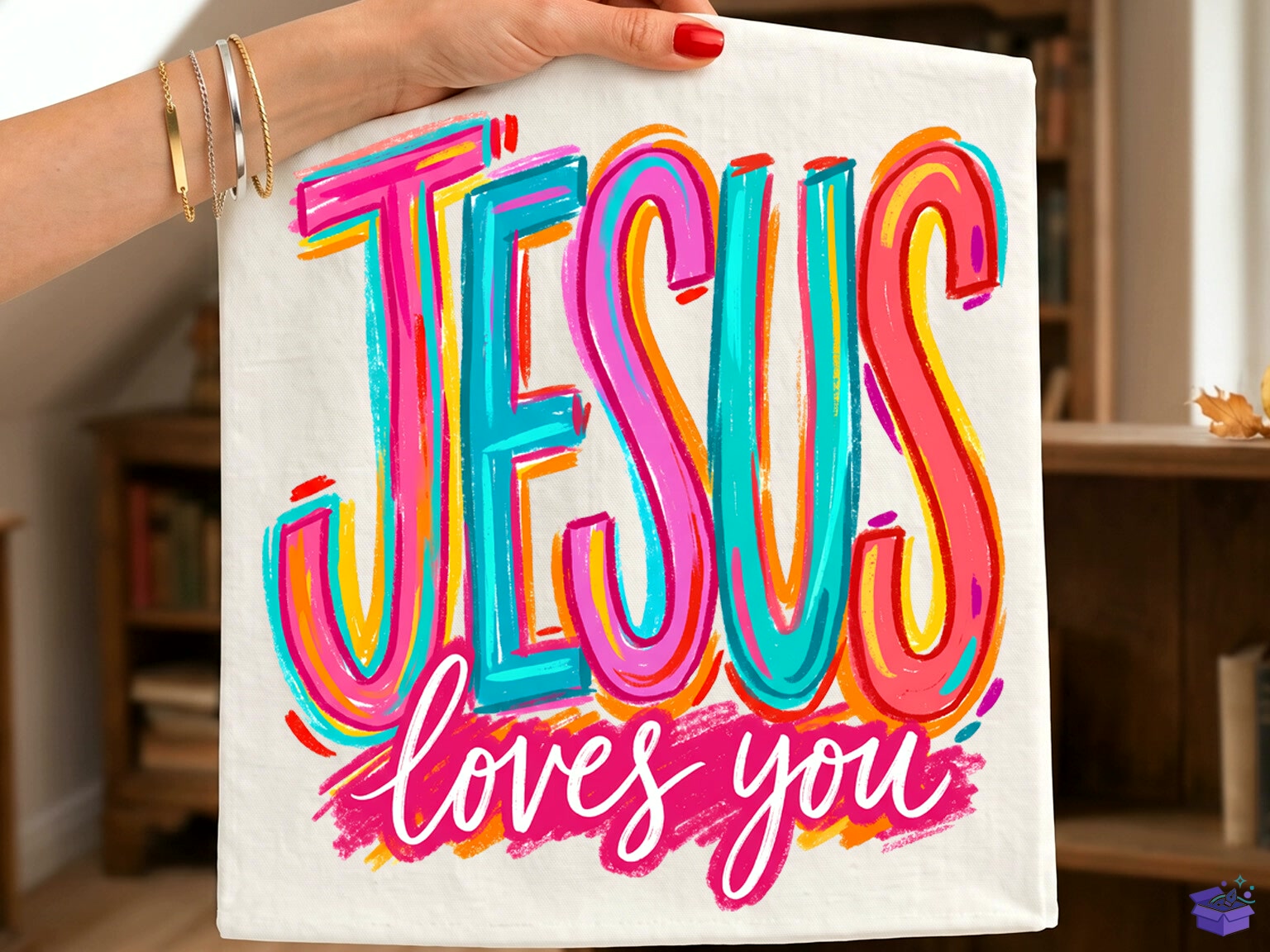 Jesus Loves You Colorful Typography PNG - DTF & Süblimasyon Baskı Tasarımı (SVG, DXF, EPS, PNG) - detaylı önizleme 3