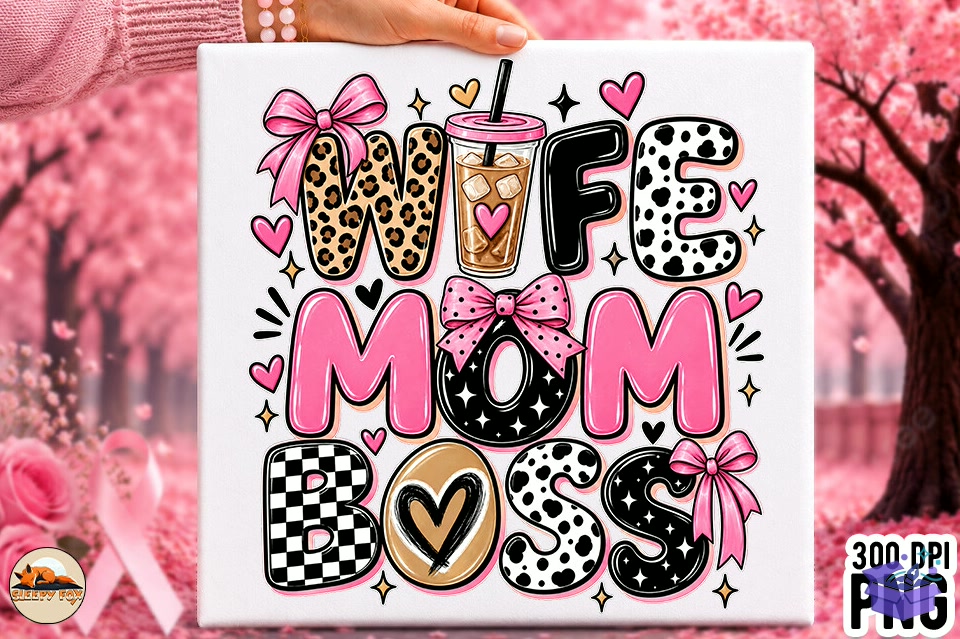 Wife Mom Boss Coffee Mama Bow Shirt Png - DTF & Süblimasyon Baskı Tasarımı (SVG, DXF, EPS, PNG) - DTF Baskı Tasarımları İndir (DXF, SVG, EPS)