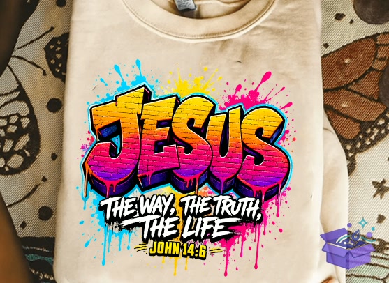 Graffiti Jesus PNG The Way The Truth - DTF & Süblimasyon Baskı Tasarımı (SVG, DXF, EPS, PNG) - detaylı önizleme 2