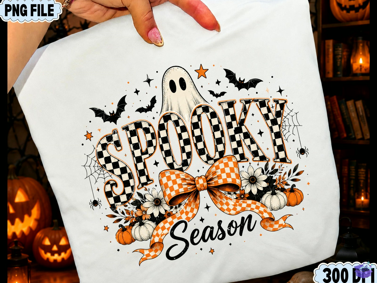 Spooky Season Ghost PNG Cute Cadılar Bayramı - DTF & Süblimasyon Baskı Tasarımı (SVG, DXF, EPS, PNG) - detaylı önizleme 2