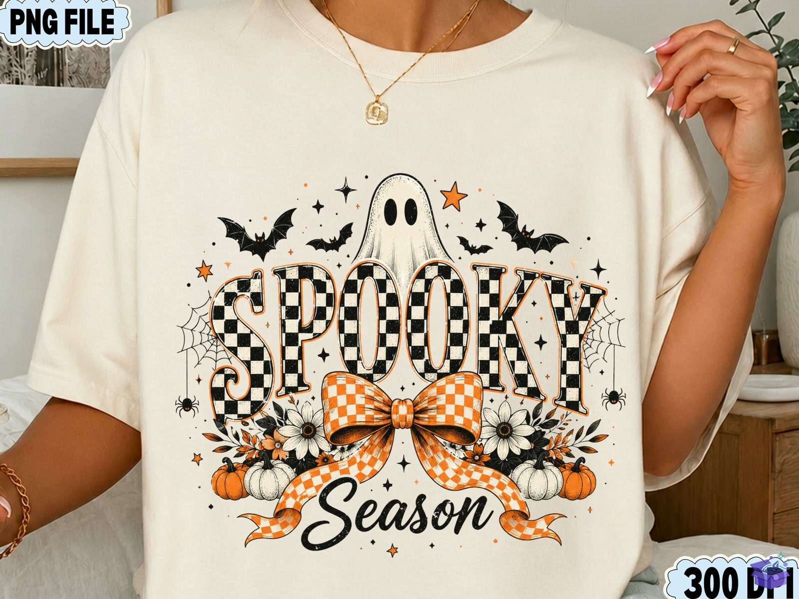 Spooky Season Ghost PNG Cute Cadılar Bayramı - DTF & Süblimasyon Baskı Tasarımı (SVG, DXF, EPS, PNG) - detaylı önizleme 3