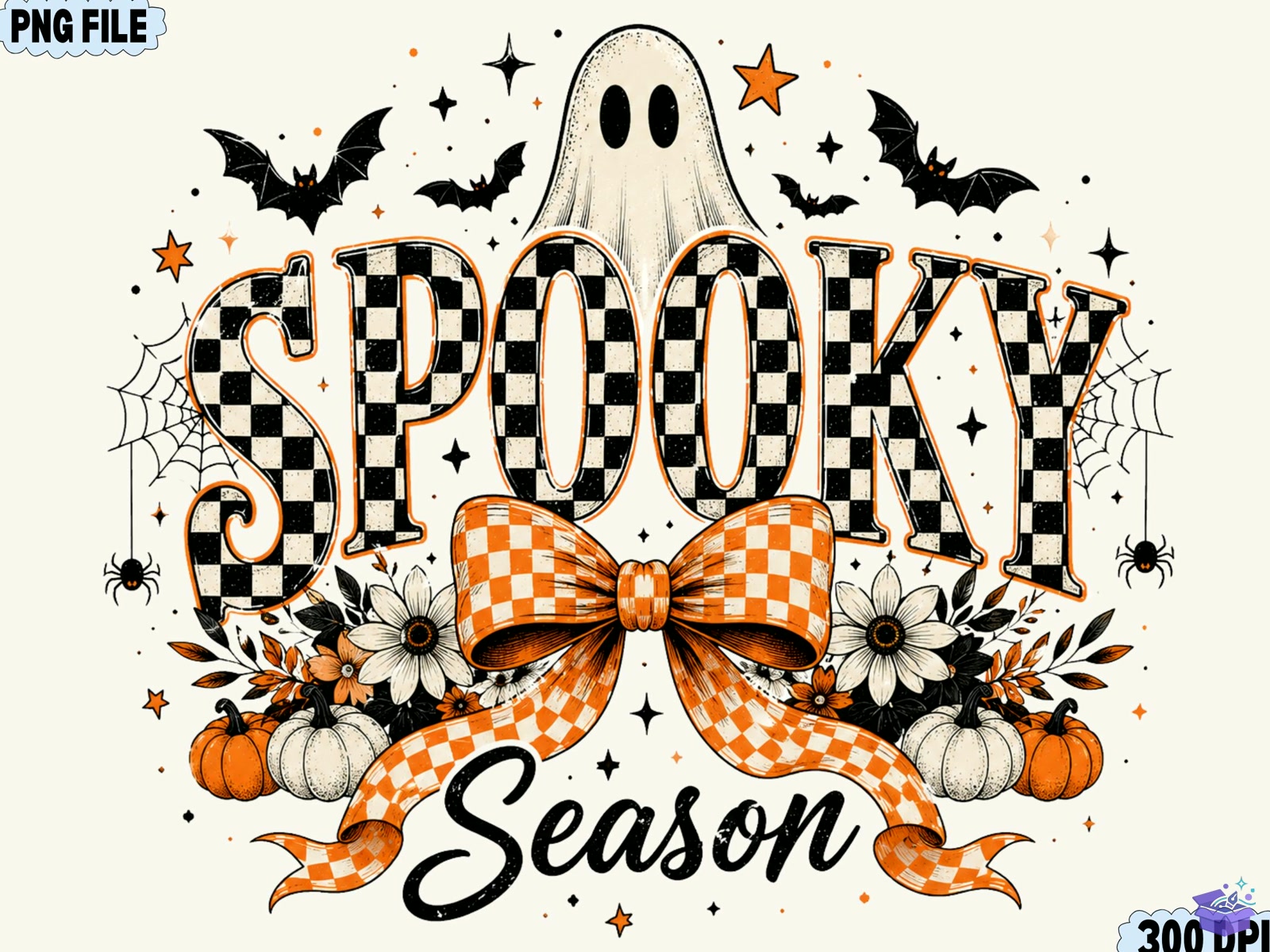 Spooky Season Ghost PNG Cute Cadılar Bayramı - DTF & Süblimasyon Baskı Tasarımı (SVG, DXF, EPS, PNG) - detaylı önizleme 4