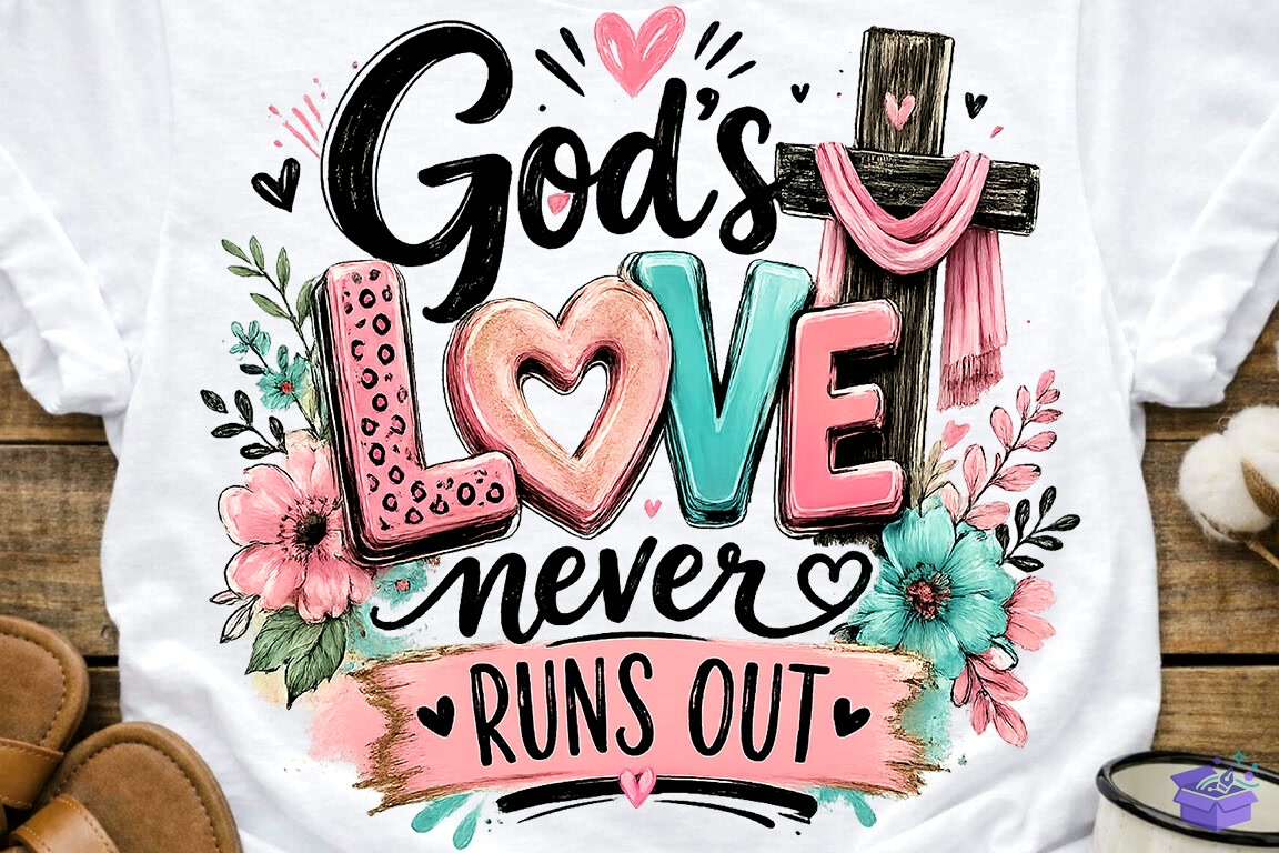 God’s Love Never Fails Christian PNG - DTF & Süblimasyon Baskı Tasarımı (SVG, DXF, EPS, PNG) - DTF Baskı Tasarımları İndir (DXF, SVG, AI)