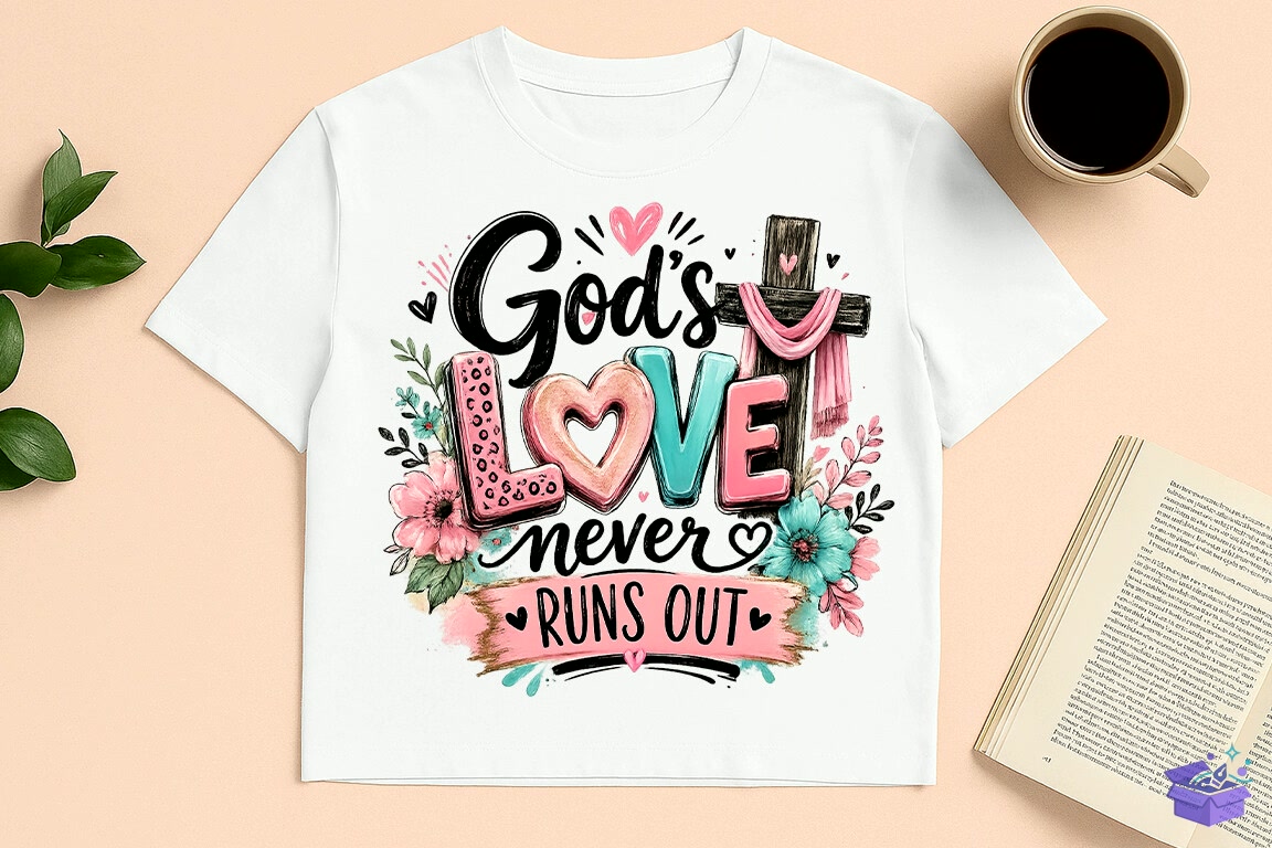 God’s Love Never Fails Christian PNG - DTF & Süblimasyon Baskı Tasarımı (SVG, DXF, EPS, PNG) - detaylı önizleme 2