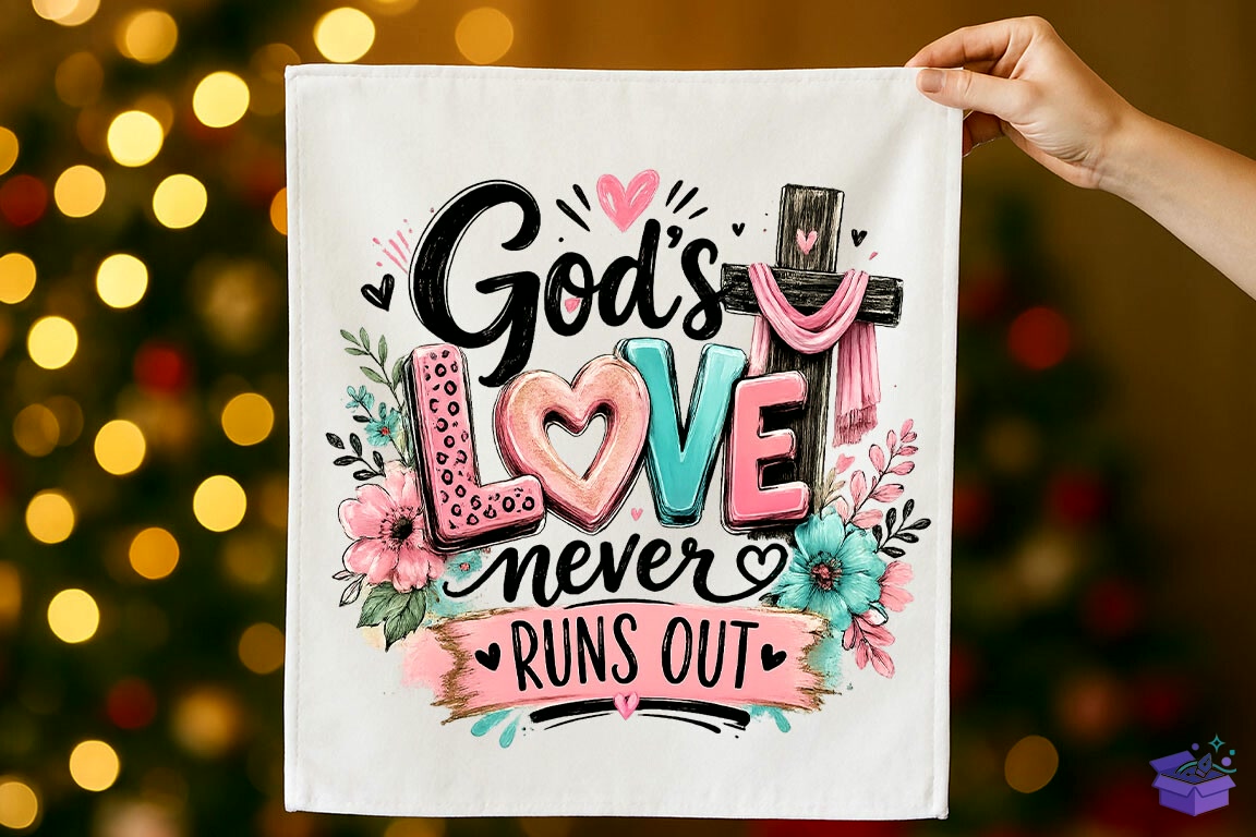 God’s Love Never Fails Christian PNG - DTF & Süblimasyon Baskı Tasarımı (SVG, DXF, EPS, PNG) - detaylı önizleme 3