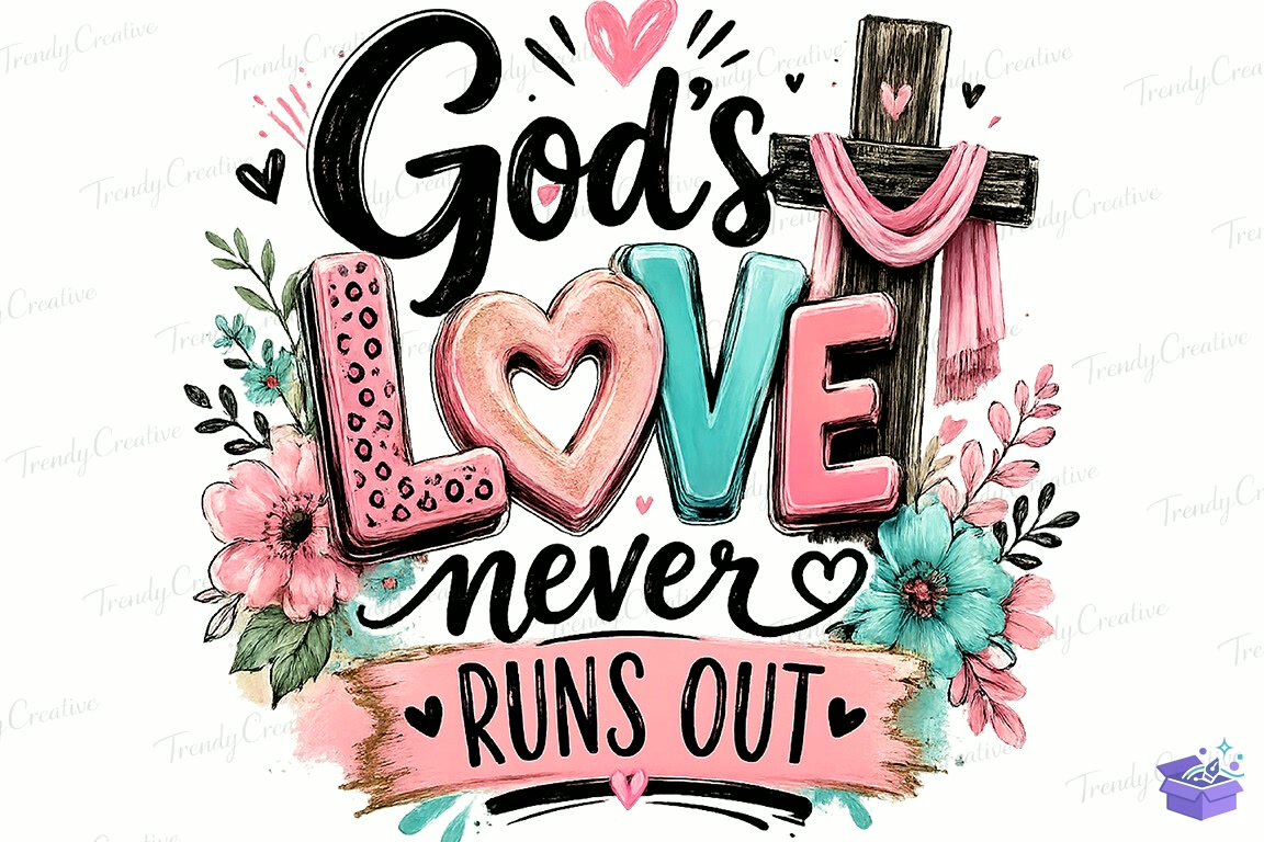 God’s Love Never Fails Christian PNG - DTF & Süblimasyon Baskı Tasarımı (SVG, DXF, EPS, PNG) - detaylı önizleme 5