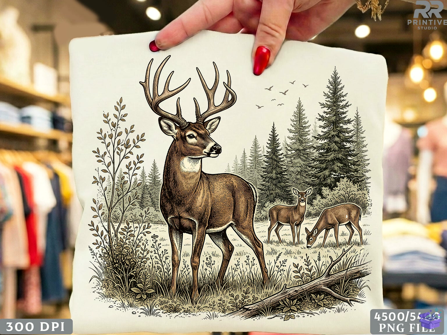 Vintage Geyik Hunting Forest Wildlife PNG - DTF & Süblimasyon Baskı Tasarımı (SVG, DXF, EPS, PNG) - DTF Baskı Tasarımları İndir (DXF, SVG, EPS)