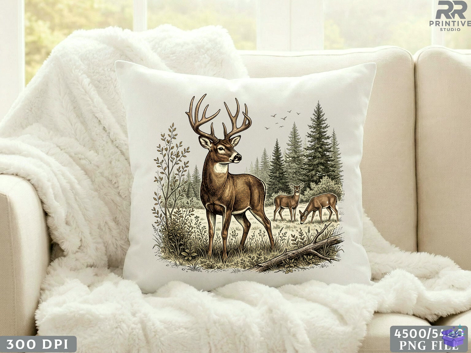 Vintage Geyik Hunting Forest Wildlife PNG - DTF & Süblimasyon Baskı Tasarımı (SVG, DXF, EPS, PNG) - detaylı önizleme 3