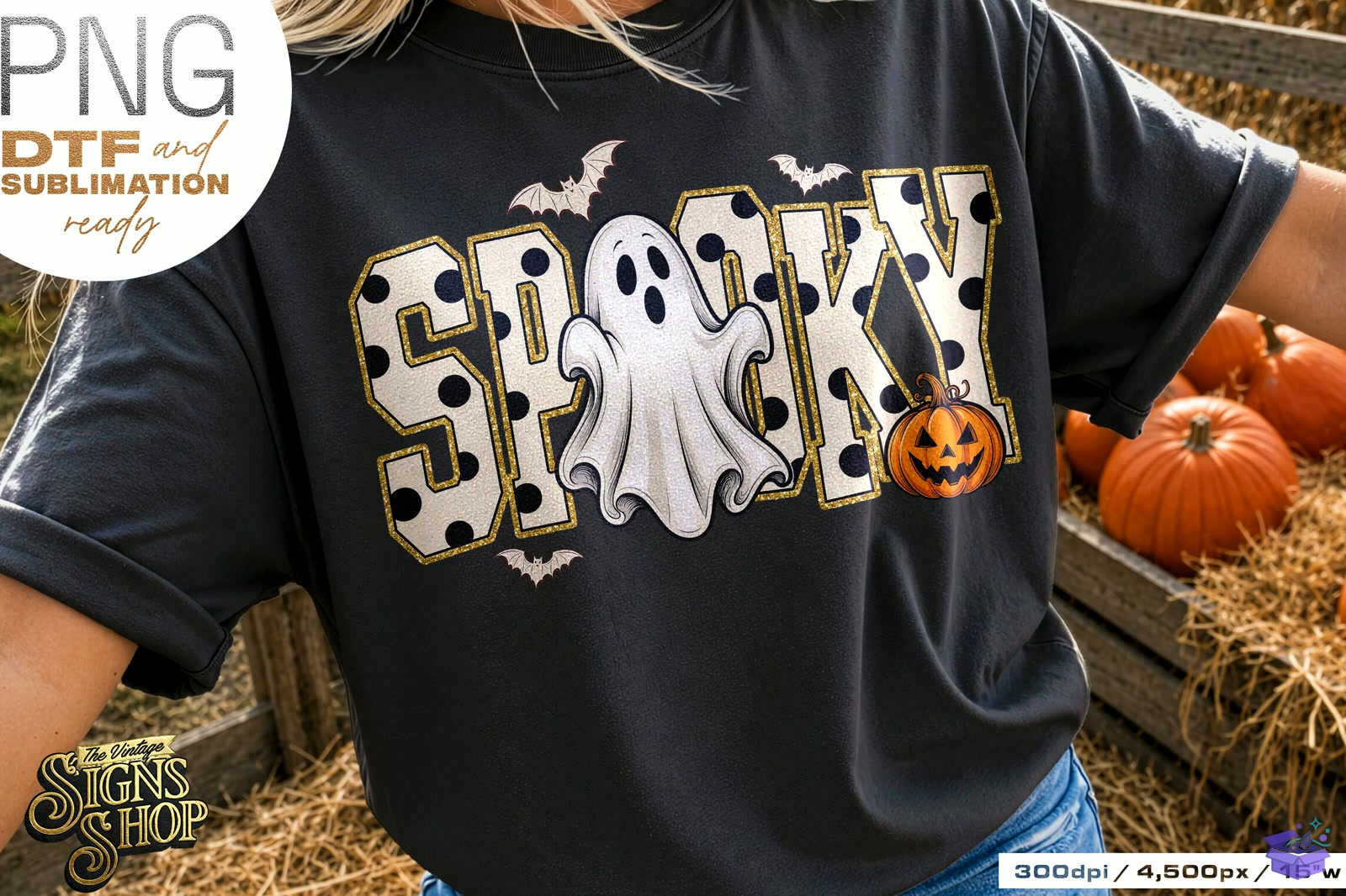 Spooky Ghost Preppy Cadılar Bayramı PNG - DTF & Süblimasyon Baskı Tasarımı (SVG, DXF, EPS, PNG) - detaylı önizleme 3