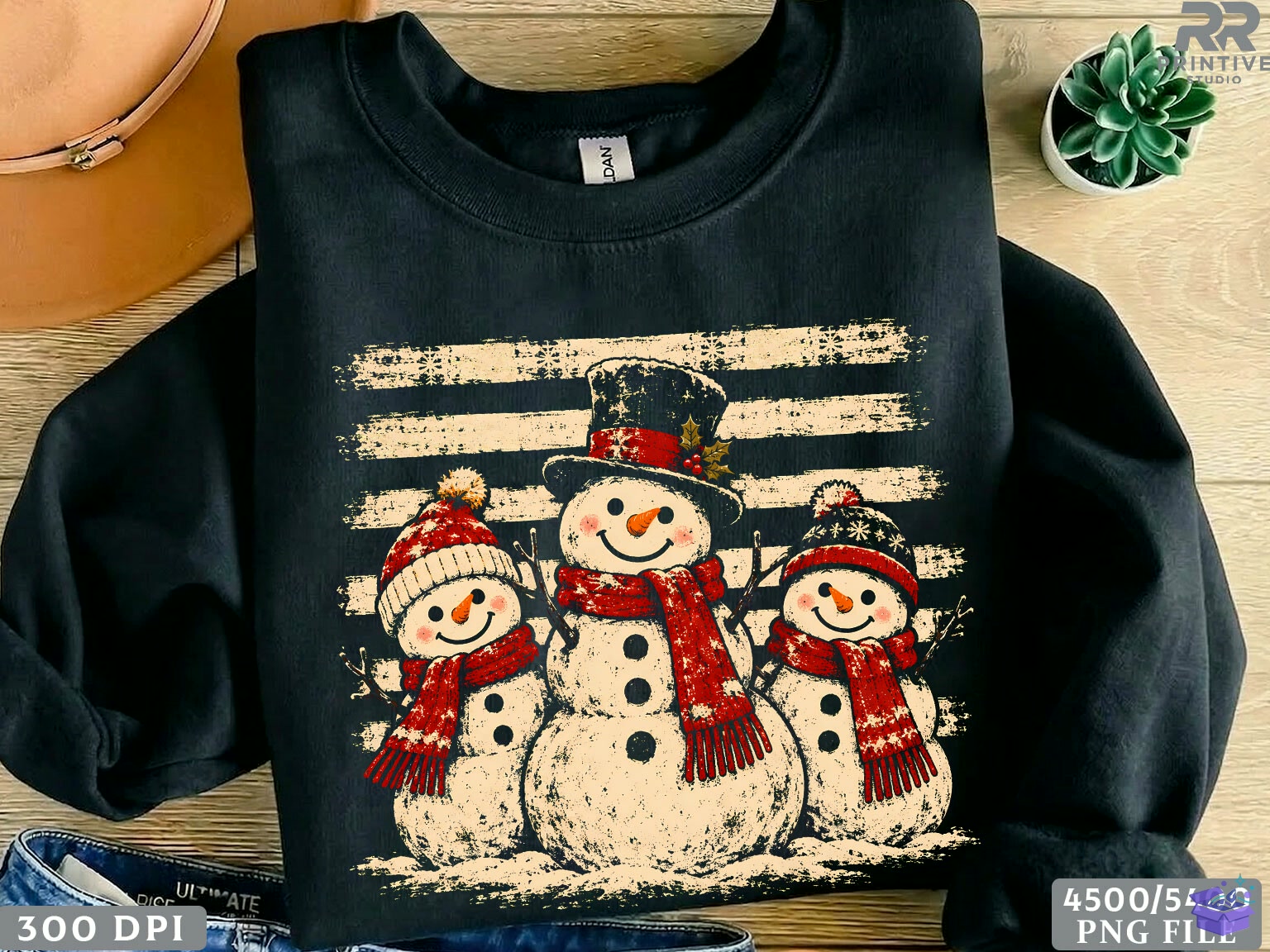 Vintage Snowman Yılbaşı PNG - DTF & Süblimasyon Baskı Tasarımı (SVG, DXF, EPS, PNG) - detaylı önizleme 2