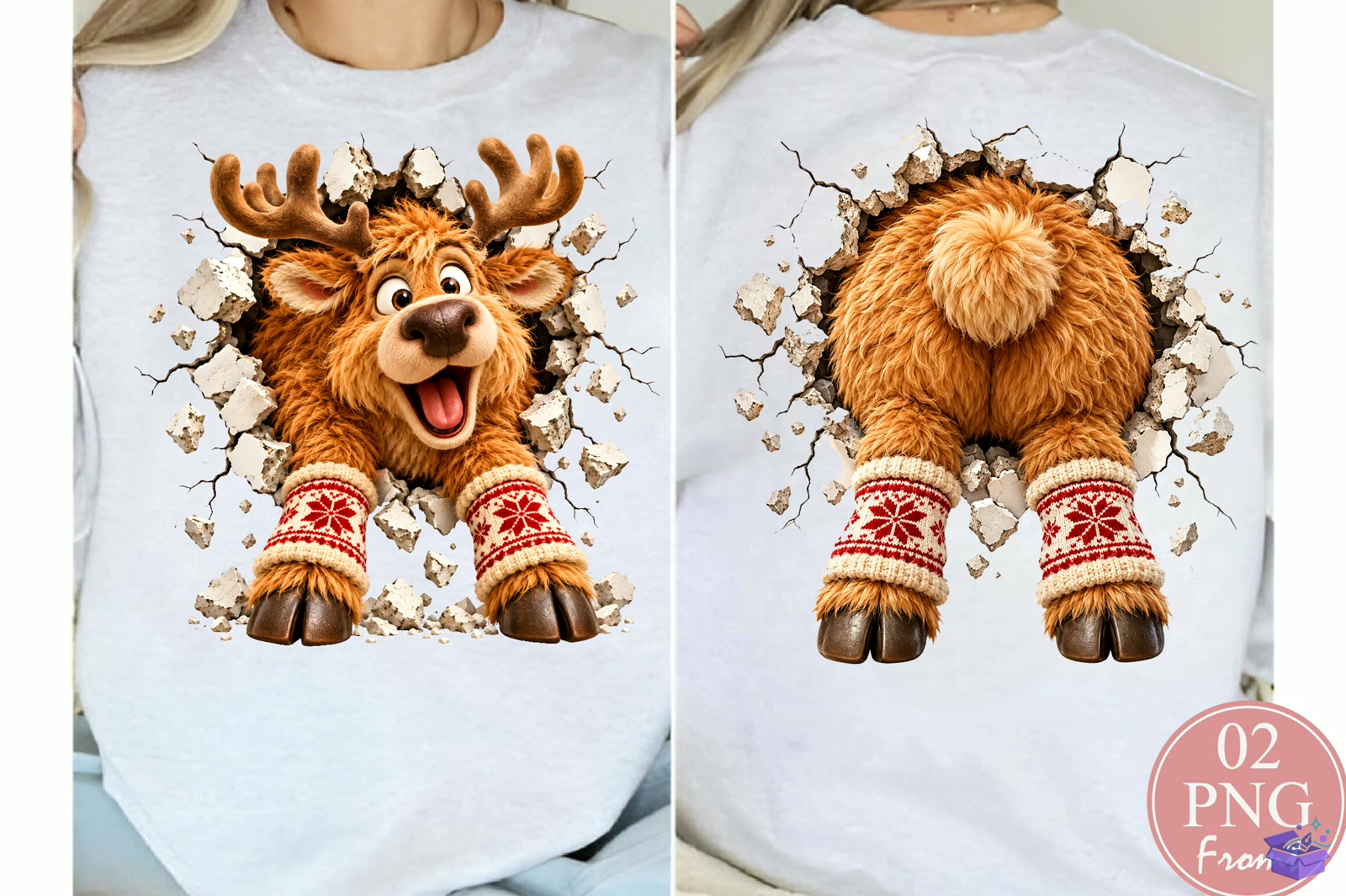 Funny Ren Geyiği Peeking Wall Break PNG - DTF & Süblimasyon Baskı Tasarımı (SVG, DXF, EPS, PNG) - DTF Baskı Tasarımları İndir (DXF, SVG, EPS)