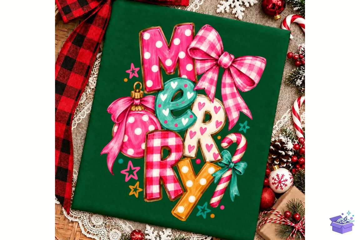 Merry PNG Preppy Yılbaşı Design Png - Makine Nakış Deseni (SVG, DXF, EPS, PNG) - detaylı önizleme 2