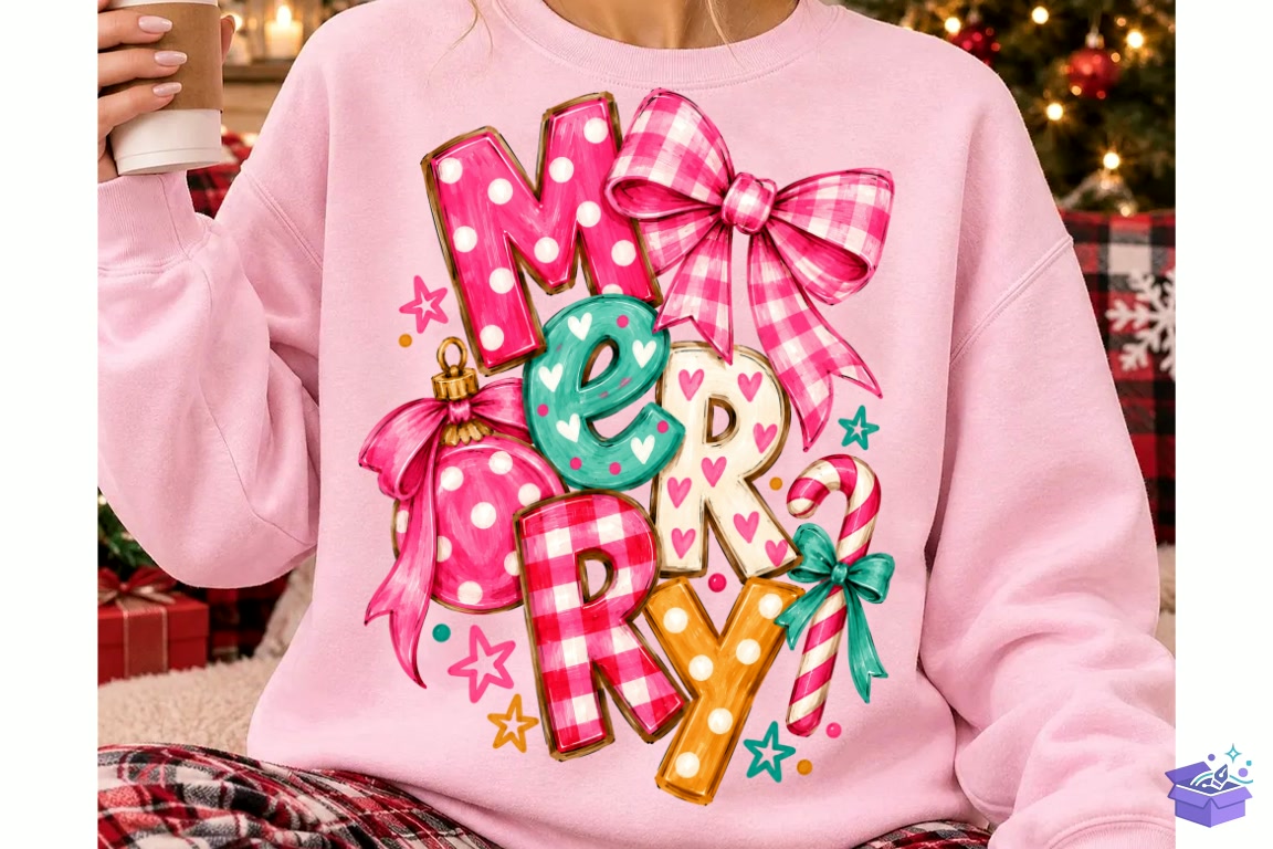Merry PNG Preppy Yılbaşı Design Png - Makine Nakış Deseni (SVG, DXF, EPS, PNG) - detaylı önizleme 3