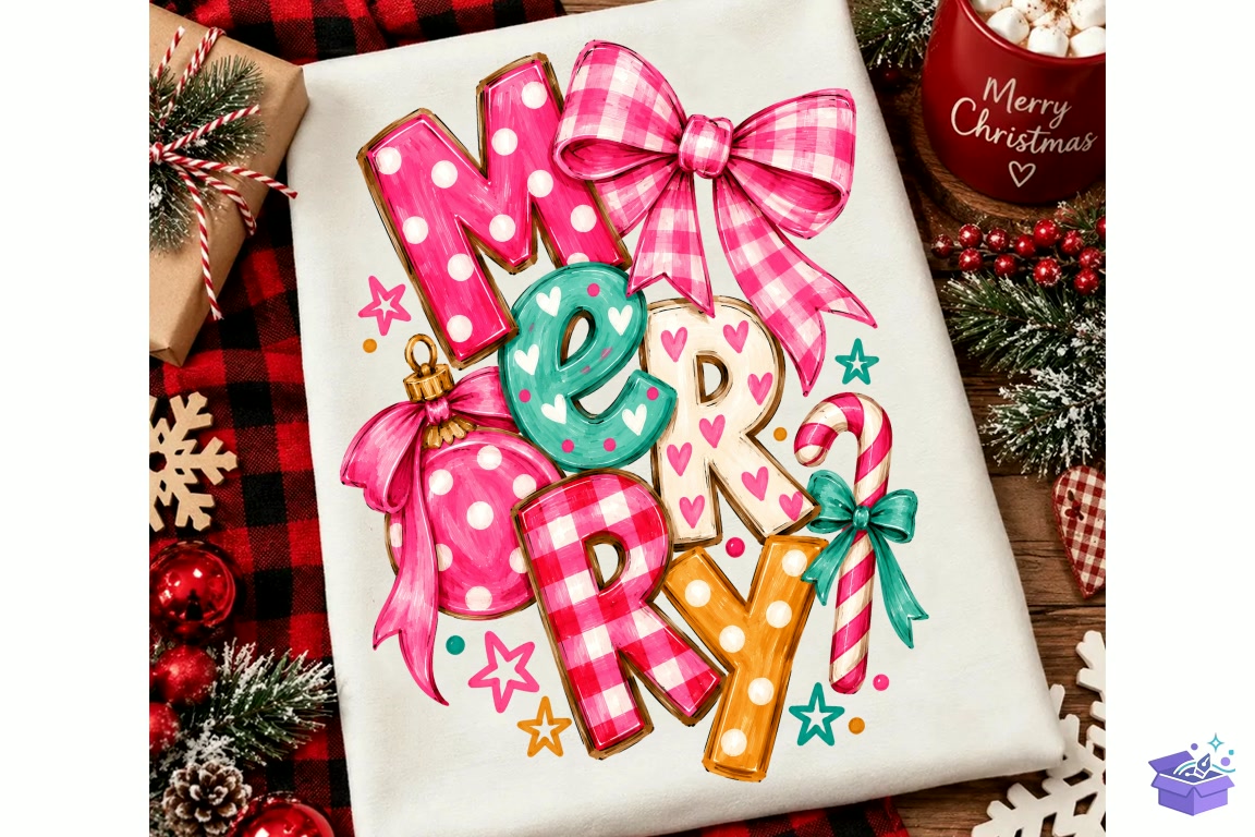 Merry PNG Preppy Yılbaşı Design Png - Makine Nakış Deseni (SVG, DXF, EPS, PNG) - detaylı önizleme 4