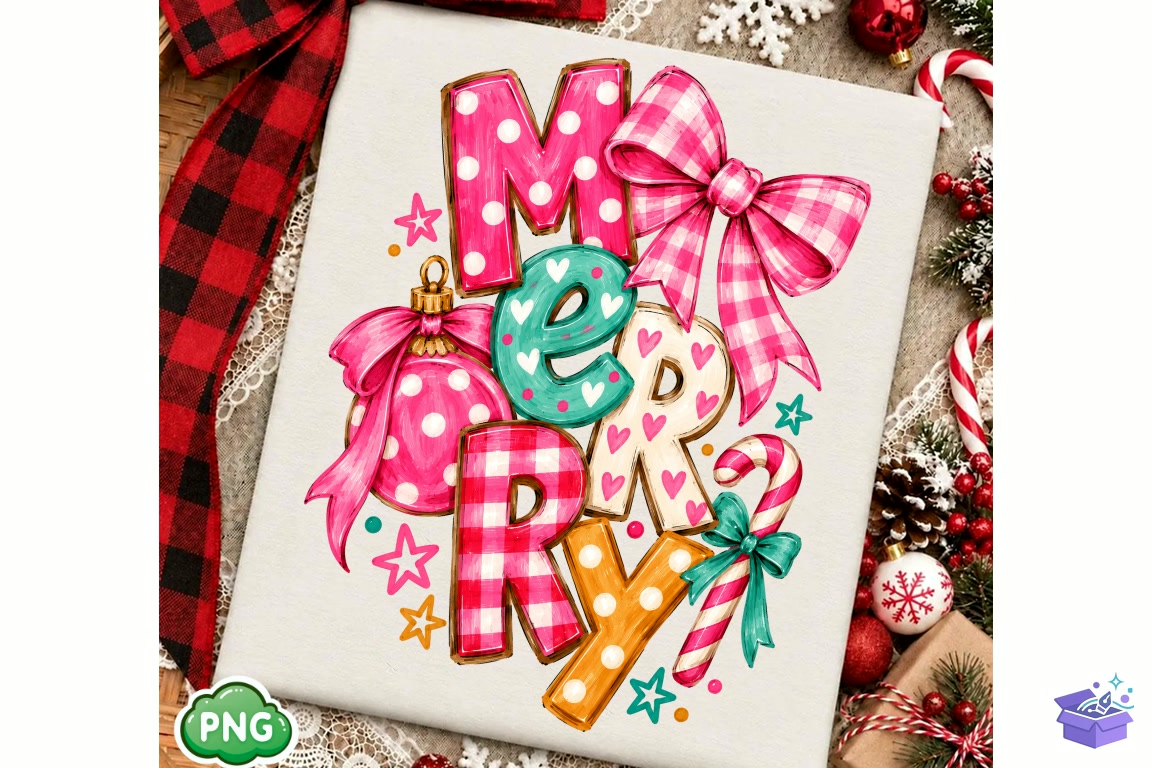 Merry PNG Preppy Yılbaşı Design Png - Makine Nakış Deseni (SVG, DXF, EPS, PNG) - detaylı önizleme 5