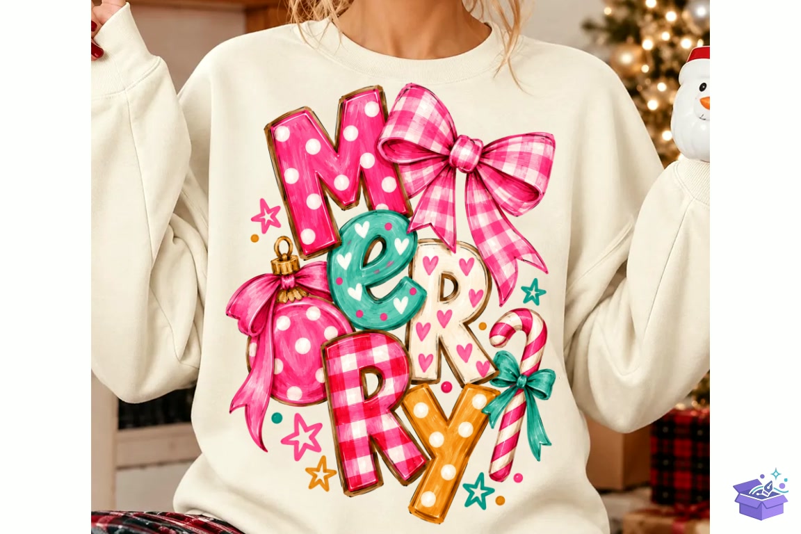 Merry PNG Preppy Yılbaşı Design Png - Makine Nakış Deseni (SVG, DXF, EPS, PNG) - detaylı önizleme 6