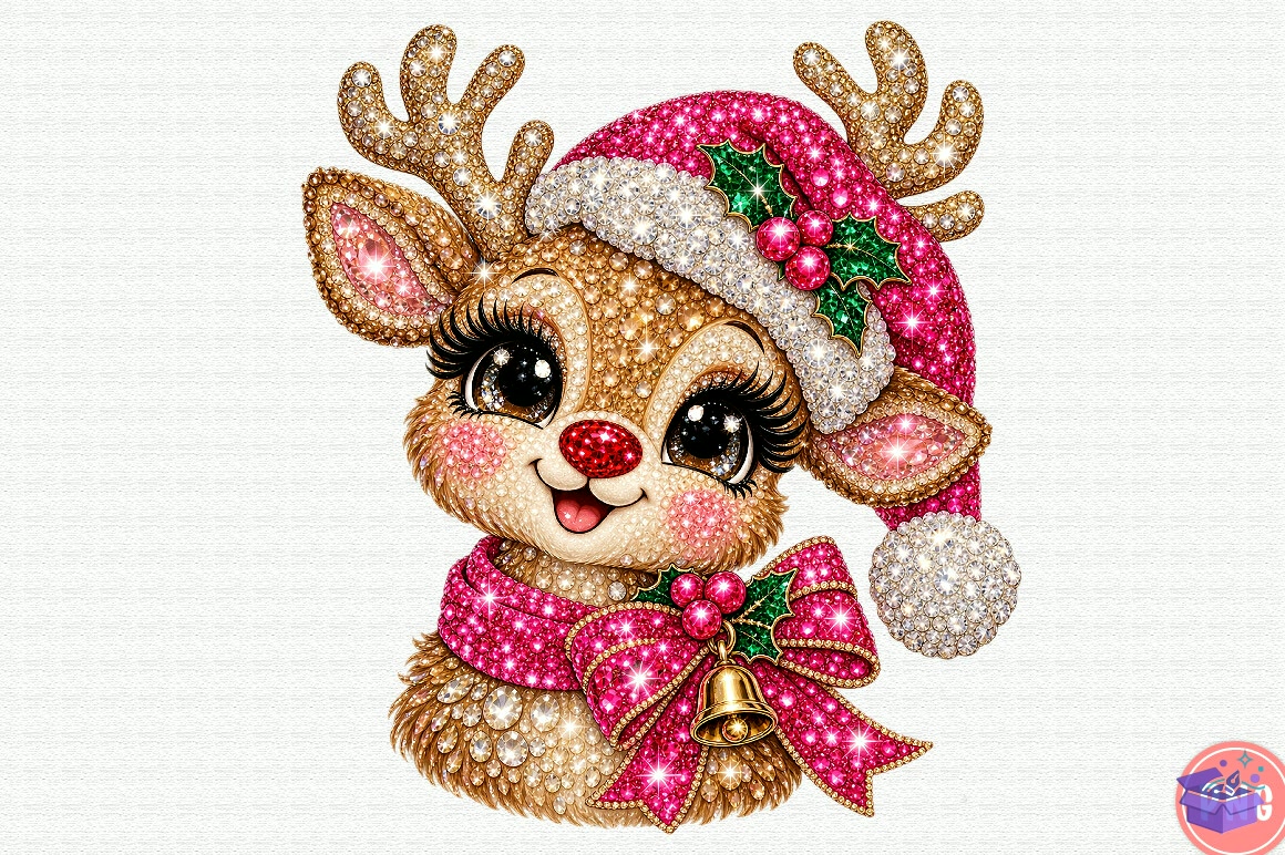 Pink Rhinestone Yılbaşı Ren Geyiği PNG - DTF & Süblimasyon Baskı Tasarımı (SVG, DXF, EPS, PNG) - DTF Baskı Tasarımları İndir (DXF, SVG, EPS)