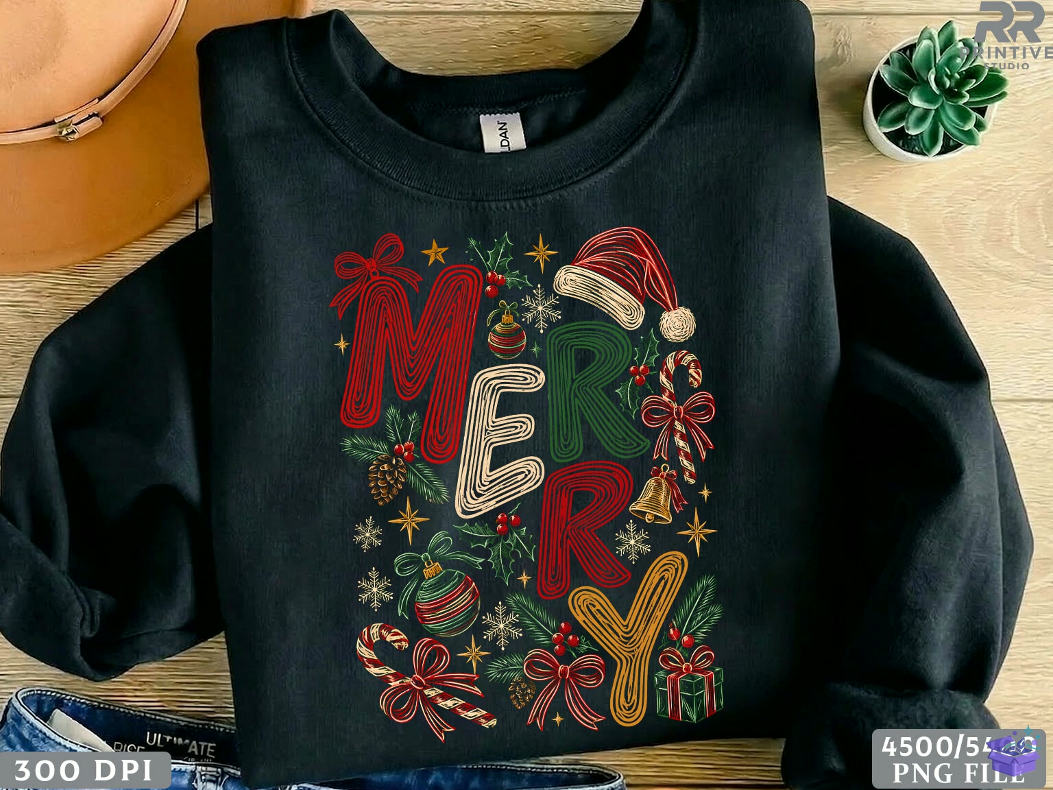 Trendy Merry Yılbaşı PNG - DTF & Süblimasyon Baskı Tasarımı (SVG, DXF, EPS, PNG) - detaylı önizleme 2