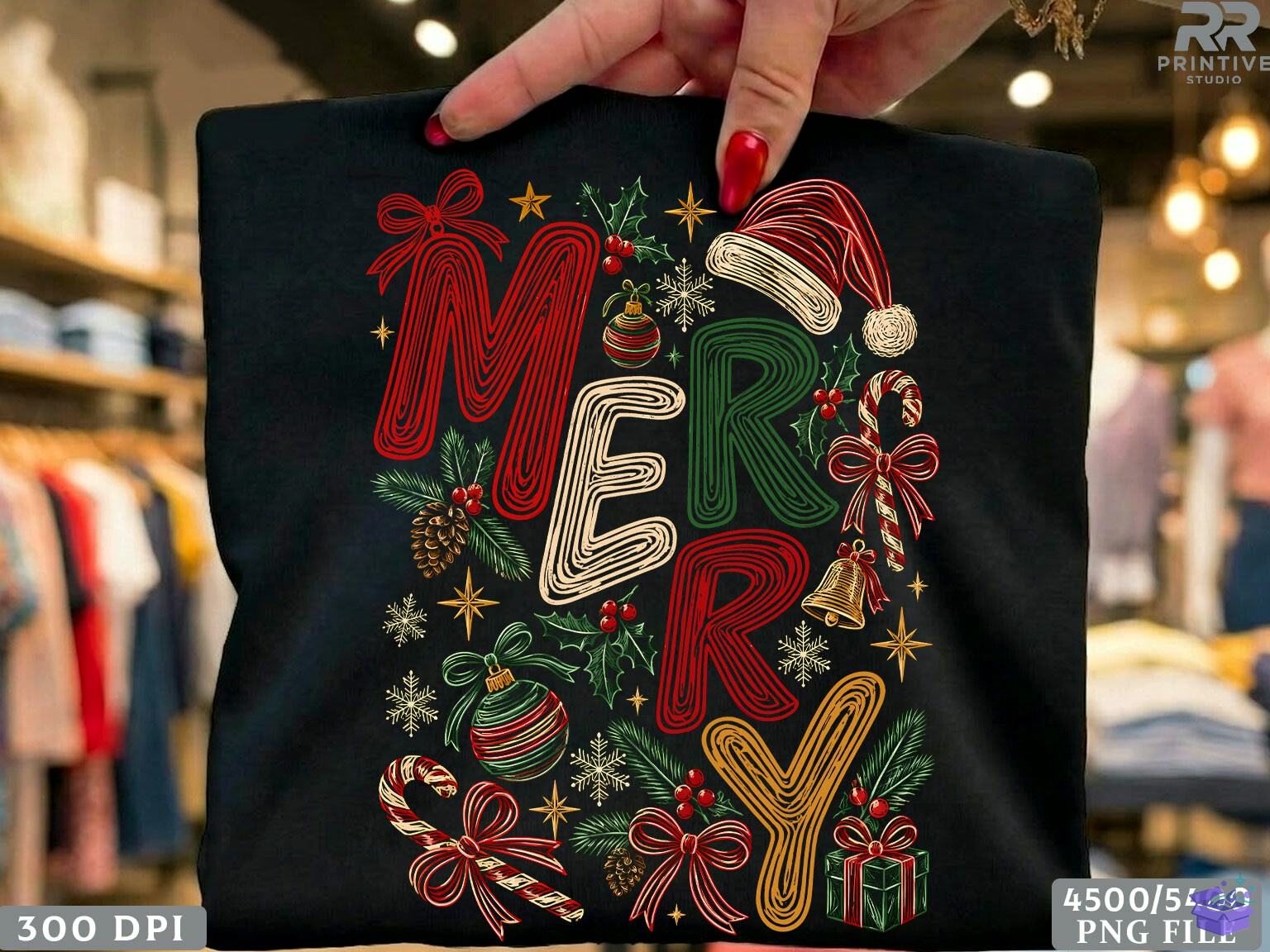 Trendy Merry Yılbaşı PNG - DTF & Süblimasyon Baskı Tasarımı (SVG, DXF, EPS, PNG) - detaylı önizleme 3
