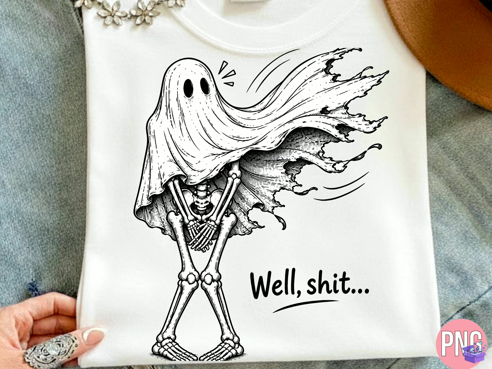 Funny Ghost Skeleton Well Shit PNG Shirt - DTF & Süblimasyon Baskı Tasarımı (SVG, DXF, EPS, PNG) - detaylı önizleme 2