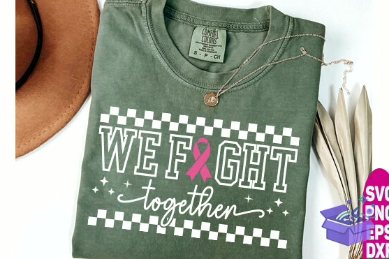 We Fight Together Breast Cancer PNG SVG - DTF & Süblimasyon Baskı Tasarımı (SVG, DXF, EPS, PNG) - detaylı önizleme 2