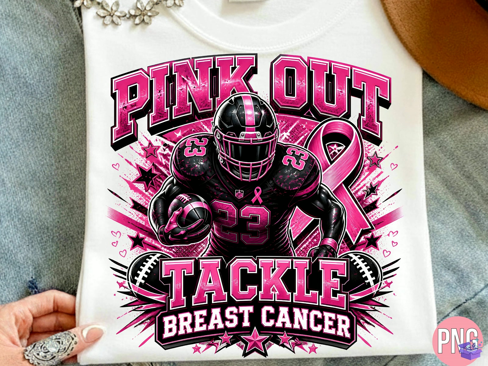 Pink Out Football Breast Cancer PNG - DTF & Süblimasyon Baskı Tasarımı (SVG, DXF, EPS, PNG) - detaylı önizleme 2