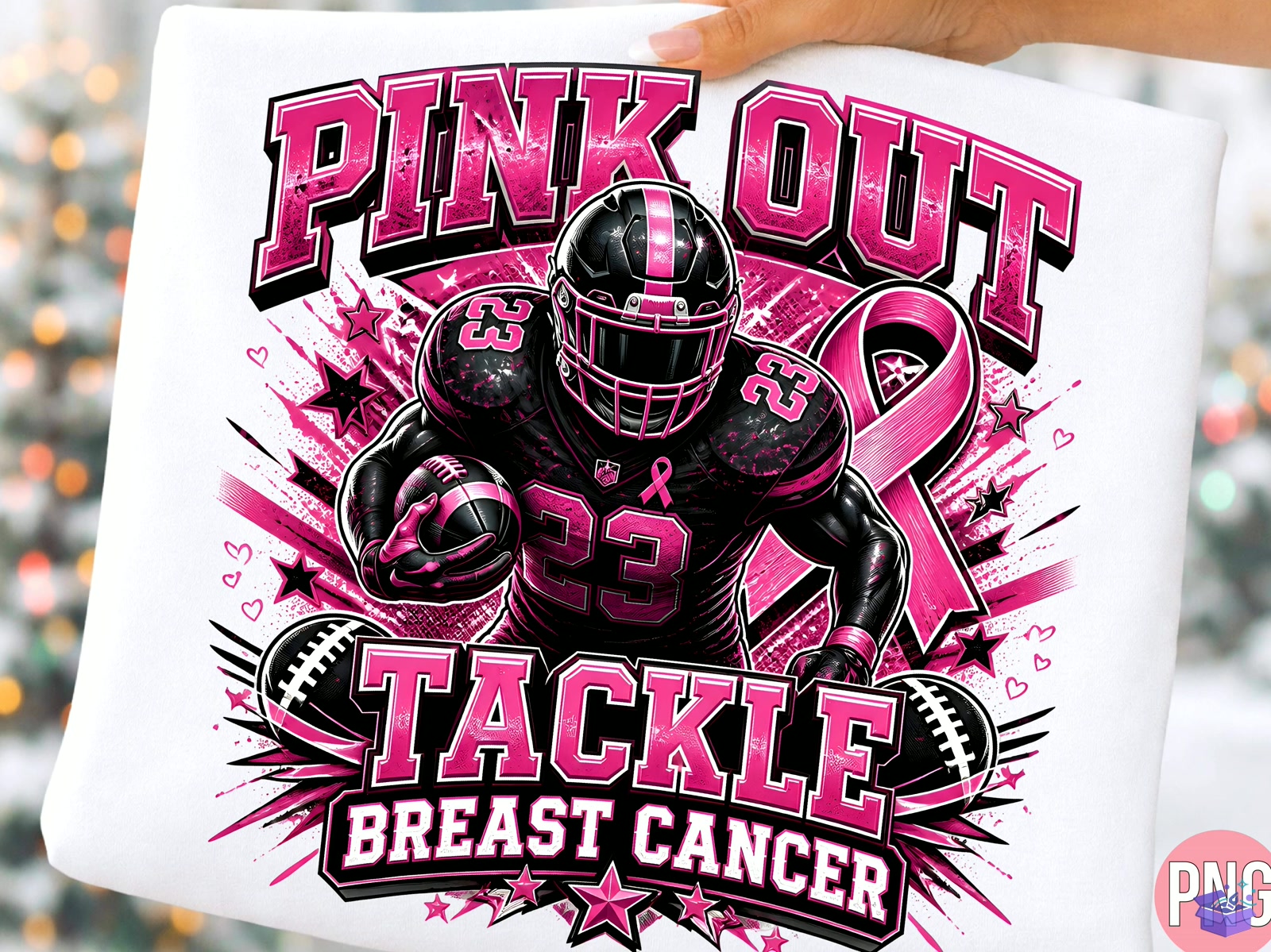 Pink Out Football Breast Cancer PNG - DTF & Süblimasyon Baskı Tasarımı (SVG, DXF, EPS, PNG) - detaylı önizleme 3