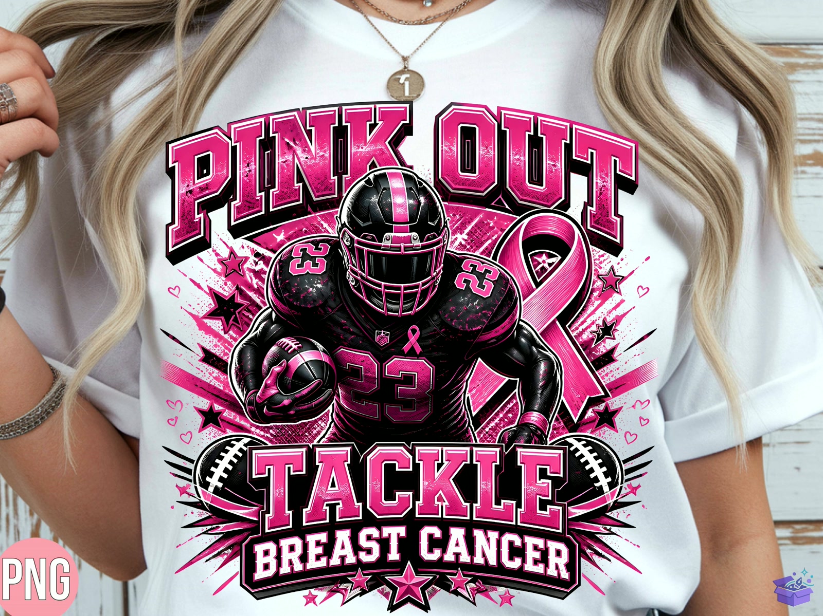 Pink Out Football Breast Cancer PNG - DTF & Süblimasyon Baskı Tasarımı (SVG, DXF, EPS, PNG) - detaylı önizleme 4