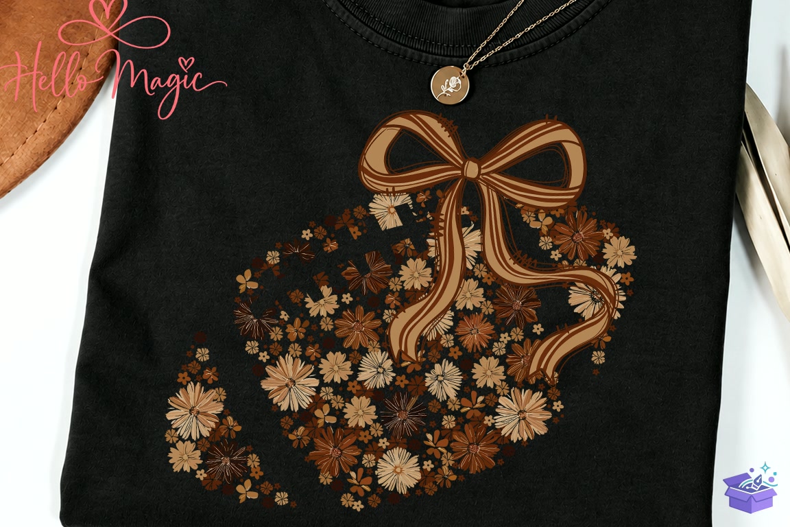 Floral Football Bow Fall PNG - DTF & Süblimasyon Baskı Tasarımı (SVG, DXF, EPS, PNG) - detaylı önizleme 2