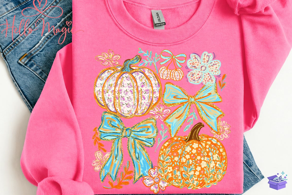 Coquette Floral Pumpkin Bow Fall PNG - DTF & Süblimasyon Baskı Tasarımı (SVG, DXF, EPS, PNG) - detaylı önizleme 3