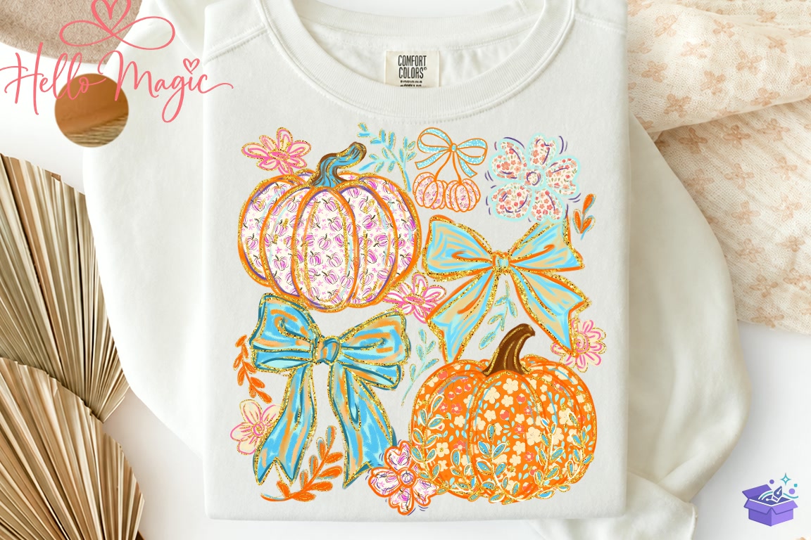 Coquette Floral Pumpkin Bow Fall PNG - DTF & Süblimasyon Baskı Tasarımı (SVG, DXF, EPS, PNG) - detaylı önizleme 4
