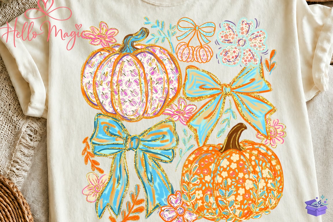Coquette Floral Pumpkin Bow Fall PNG - DTF & Süblimasyon Baskı Tasarımı (SVG, DXF, EPS, PNG) - detaylı önizleme 5