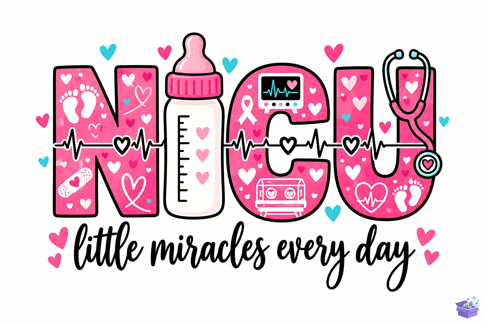 NICU Little Miracles Nurse PNG - DTF & Süblimasyon Baskı Tasarımı (SVG, DXF, EPS, PNG) - detaylı önizleme 2