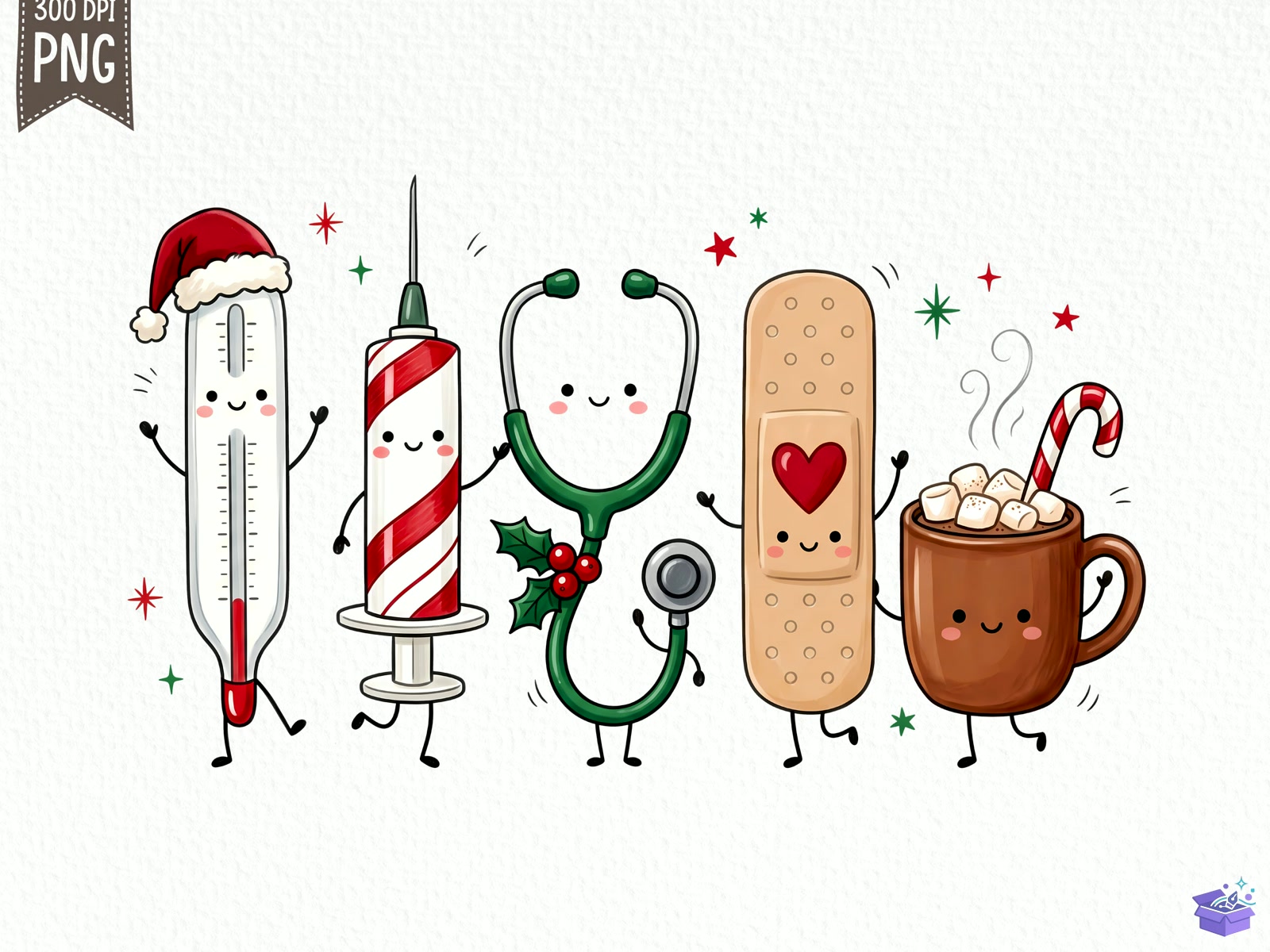 Cute Yılbaşı Nurse Doodle PNG - DTF & Süblimasyon Baskı Tasarımı (SVG, DXF, EPS, PNG) - detaylı önizleme 5