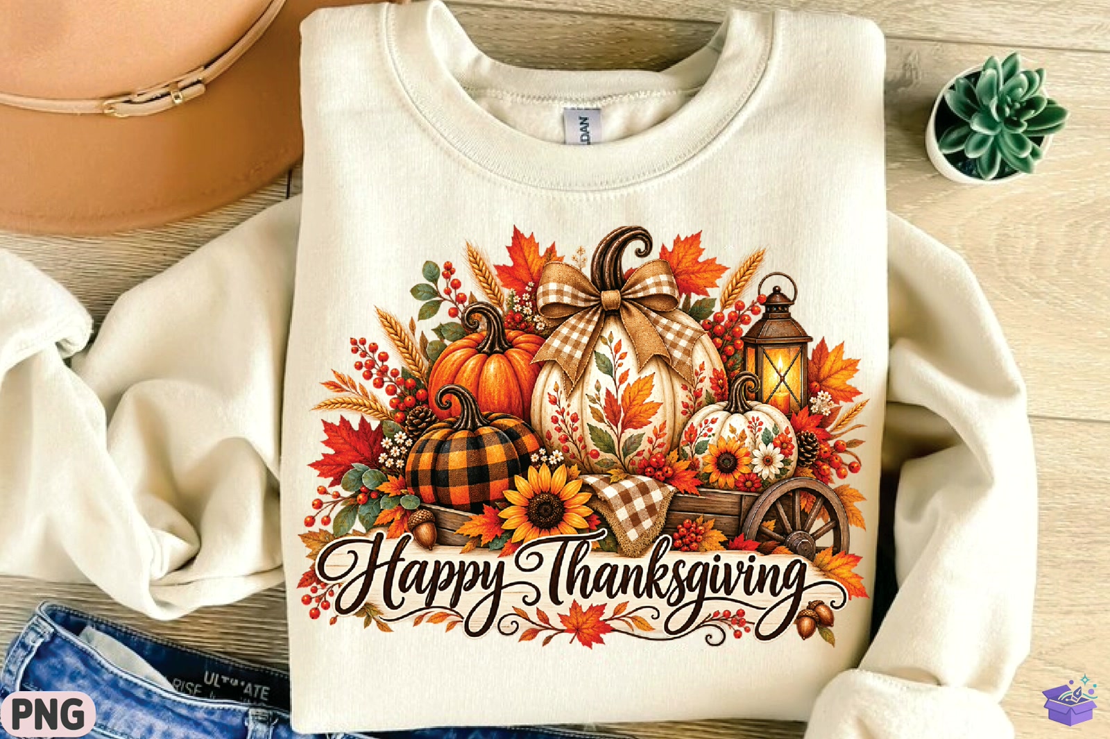 Happy Thanksgiving PNG - DTF & Süblimasyon Baskı Tasarımı (SVG, DXF, EPS, PNG) - detaylı önizleme 2
