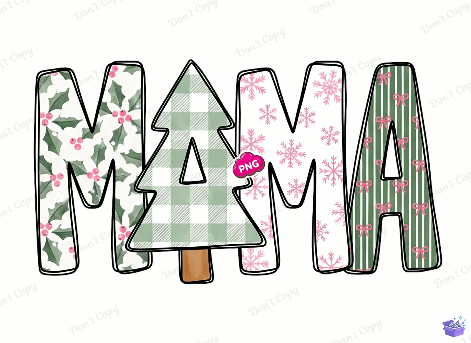 Preppy Yılbaşı Mama Holly Snowflake - DTF & Süblimasyon Baskı Tasarımı (SVG, DXF, EPS, PNG) - detaylı önizleme 4