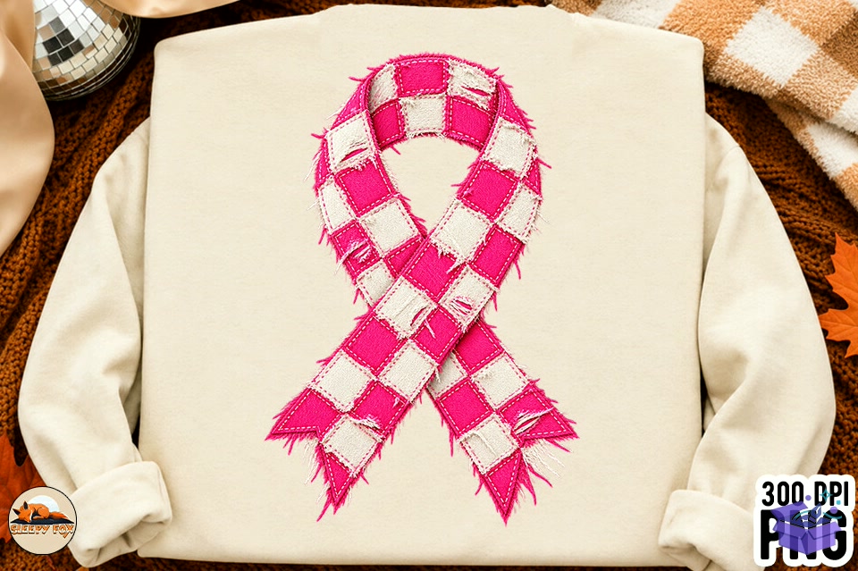 Patchwork Breast Cancer Ribbon Shirt Png - DTF & Süblimasyon Baskı Tasarımı (SVG, DXF, EPS, PNG) - detaylı önizleme 2