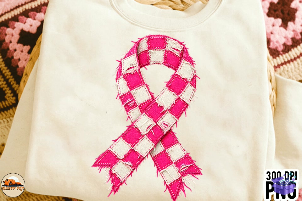 Patchwork Breast Cancer Ribbon Shirt Png - DTF & Süblimasyon Baskı Tasarımı (SVG, DXF, EPS, PNG) - detaylı önizleme 3