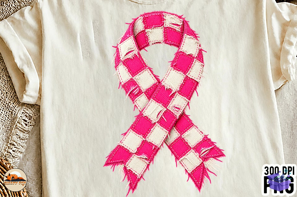 Patchwork Breast Cancer Ribbon Shirt Png - DTF & Süblimasyon Baskı Tasarımı (SVG, DXF, EPS, PNG) - detaylı önizleme 4