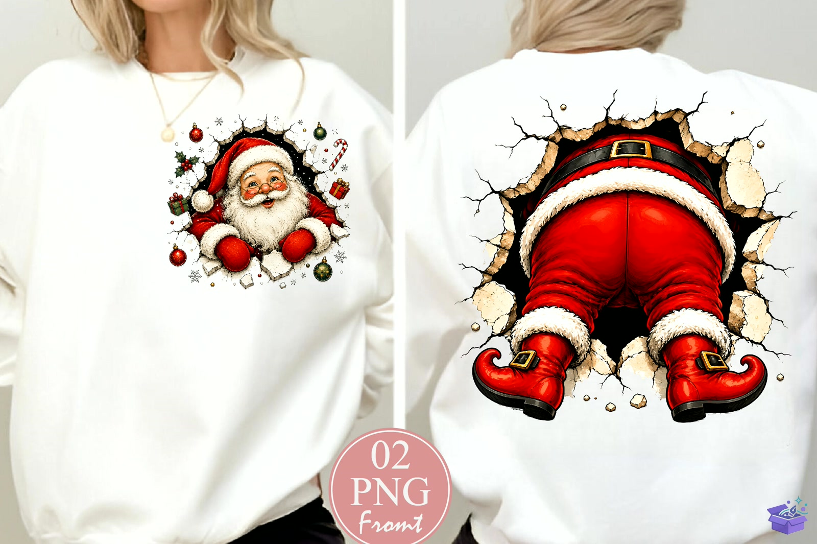Santa Front Back Yılbaşı PNG - DTF & Süblimasyon Baskı Tasarımı (SVG, DXF, EPS, PNG) - detaylı önizleme 5