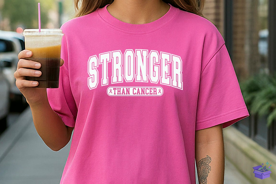 Pink Breast Cancer Stronger Than Cancer - DTF & Süblimasyon Baskı Tasarımı (SVG, DXF, EPS, PNG) - detaylı önizleme 4
