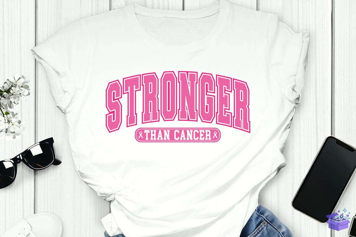 Pink Breast Cancer Stronger Than Cancer - DTF & Süblimasyon Baskı Tasarımı (SVG, DXF, EPS, PNG) - detaylı önizleme 5