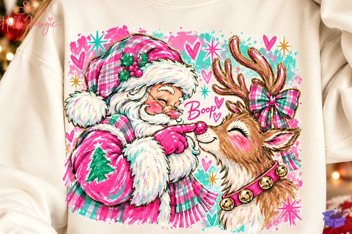 Pink Santa Ren Geyiği Boop PNG - DTF & Süblimasyon Baskı Tasarımı (SVG, DXF, EPS, PNG) - DTF Baskı Tasarımları İndir (DXF, SVG, EPS)
