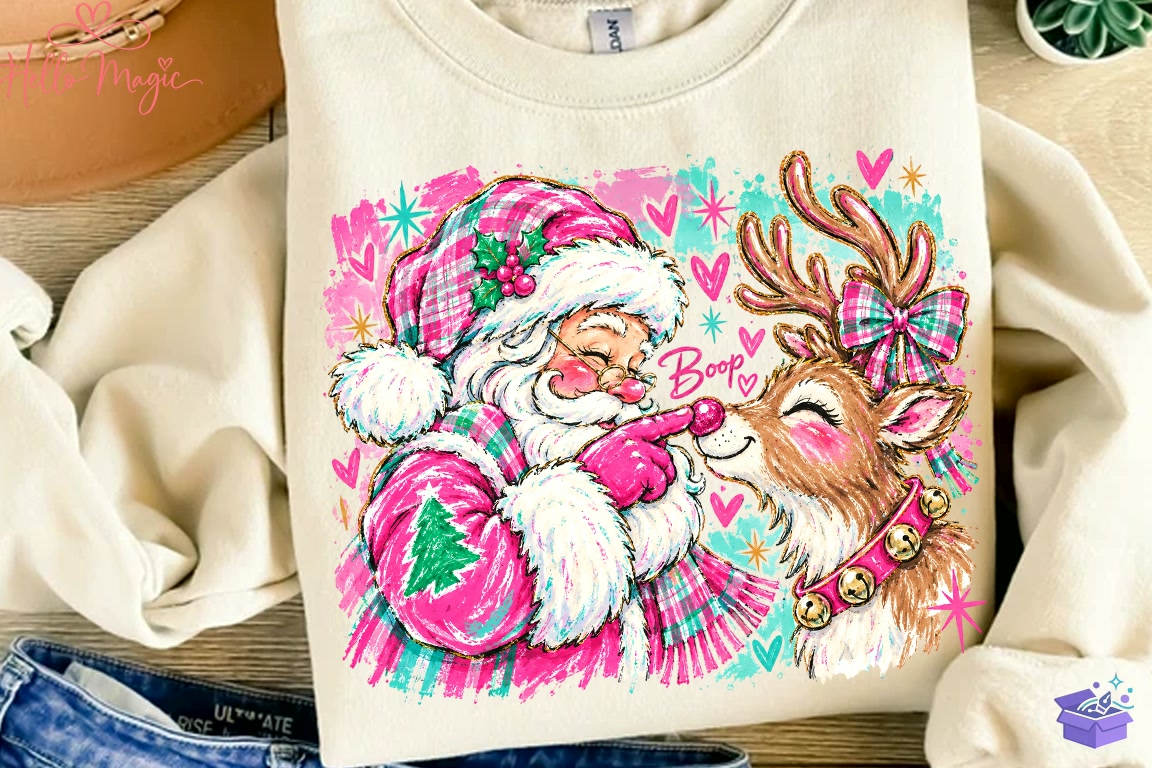 Pink Santa Ren Geyiği Boop PNG - DTF & Süblimasyon Baskı Tasarımı (SVG, DXF, EPS, PNG) - detaylı önizleme 2