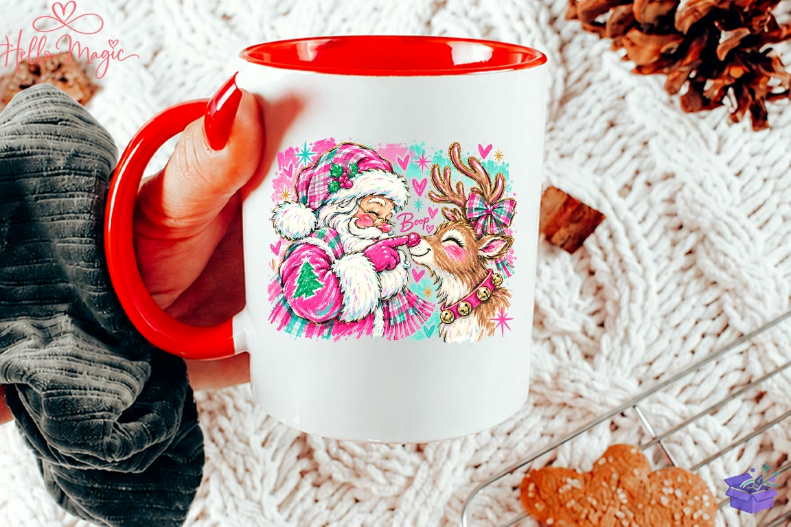 Pink Santa Ren Geyiği Boop PNG - DTF & Süblimasyon Baskı Tasarımı (SVG, DXF, EPS, PNG) - detaylı önizleme 3
